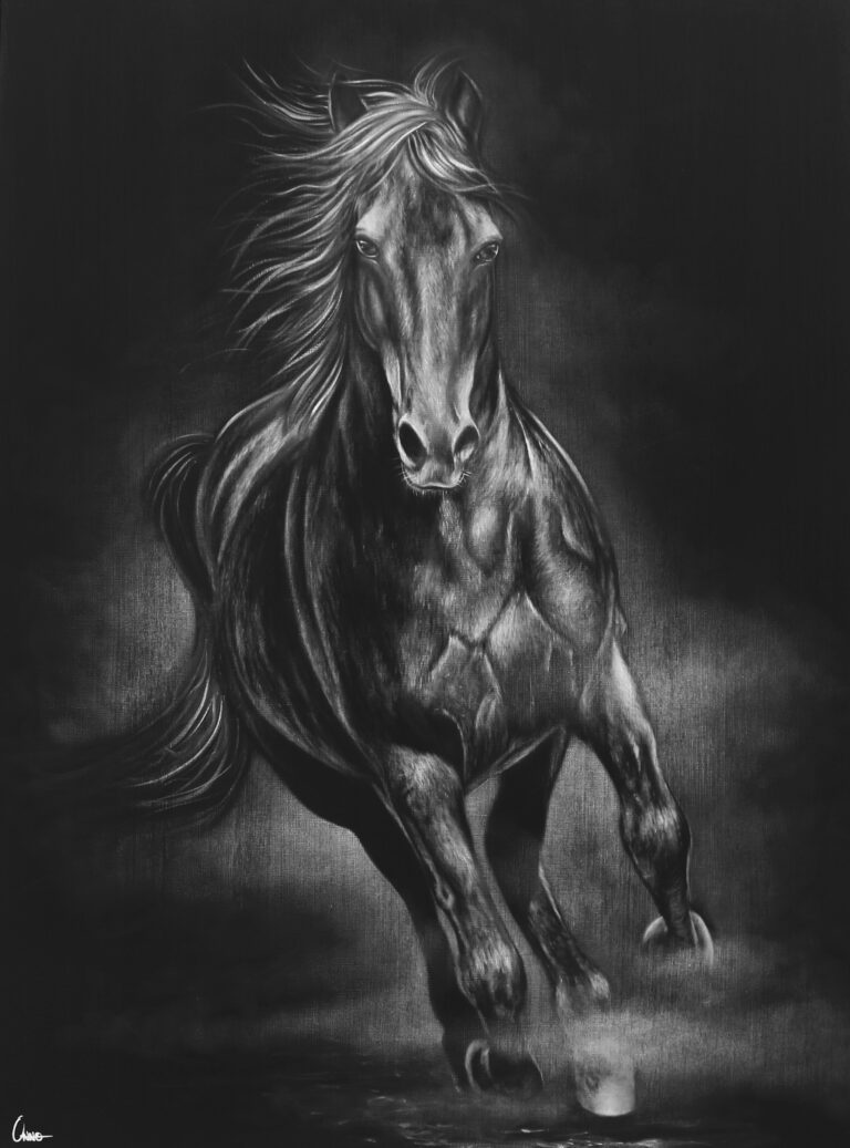oil painting of horse running on canvas