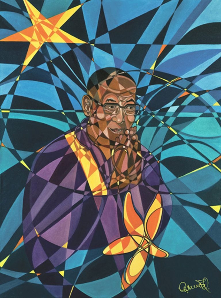 UNE ÉTOILE ENTRE CIEL ET MER - PORTRAIT DU DALAÏ-LAMA Oil on canvas